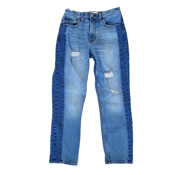 Abercrombie the mom high rise  jeans contrasting sides light wash size 27 4R - Picture 3 of 14